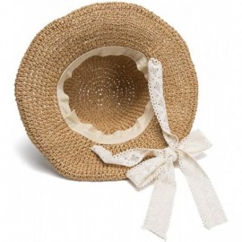 Sun Hats Floppy Straw Hat for Women Foldable Summer Beach Sun Hat - Lace-bow-khaki - C318TIEQ0E6 $12.13