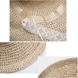 Sun Hats Floppy Straw Hat for Women Foldable Summer Beach Sun Hat - Lace-bow-khaki - C318TIEQ0E6 $12.13