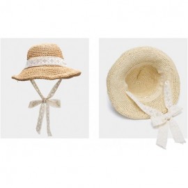 Sun Hats Floppy Straw Hat for Women Foldable Summer Beach Sun Hat - Lace-bow-khaki - C318TIEQ0E6 $12.13