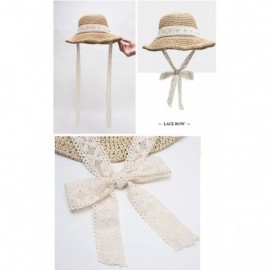 Sun Hats Floppy Straw Hat for Women Foldable Summer Beach Sun Hat - Lace-bow-khaki - C318TIEQ0E6 $12.13