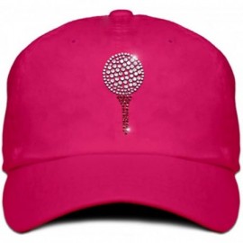 Baseball Caps Ladies Cap with Bling Rhinestone Design of Golf Ball and Tee - Hot Pink - CO183GOHQ9M $20.03