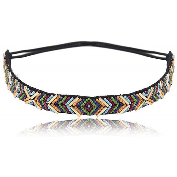 Headbands Multicolour Boho Beaded Elastic Stretched Headband Geometric Handmade Head Jewelry(C25 - C9186ZCYT3M $11.00