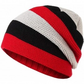 Skullies & Beanies Striped Winter Hat Cap Men Thickening Fleece Liner Beanie Hat Fashion Contrast Color Knit Hat Long Caps - ...