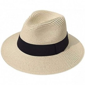 Sun Hats Women Wide Brim Fedora Beach Sun Hat Summer UPF50+ - 2-beige - CT12ODXP9IM $10.78