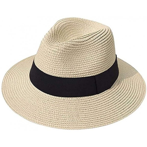 Sun Hats Women Wide Brim Fedora Beach Sun Hat Summer UPF50+ - 2-beige - CT12ODXP9IM $10.78