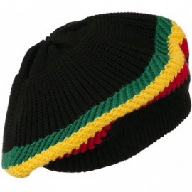 Skullies & Beanies Cotton Rasta Tam Beret - Black Rgy - CD11M6KMXUJ $26.24