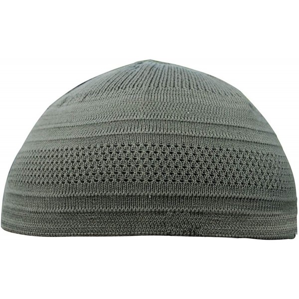 Skullies & Beanies Silver Grey Cotton Stretch Knit Kufi Hat Skull Cap - Comfortable - Unique Design - Dark Olive Green - CI18...