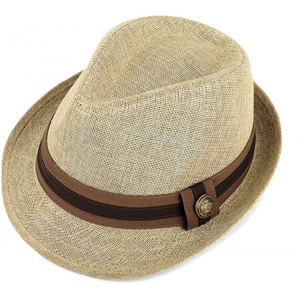 Fedoras Unisex Summer Short Brim Fedora - Hats for Men & Women + Panama Hats & Straw Hats - Tan Button - C517YHO9XNG $12.14