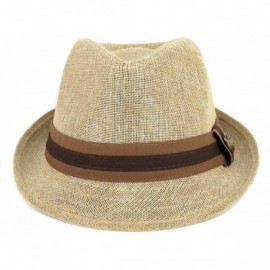 Fedoras Unisex Summer Short Brim Fedora - Hats for Men & Women + Panama Hats & Straw Hats - Tan Button - C517YHO9XNG $12.14