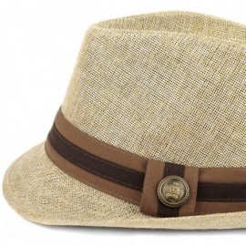 Fedoras Unisex Summer Short Brim Fedora - Hats for Men & Women + Panama Hats & Straw Hats - Tan Button - C517YHO9XNG $12.14