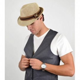 Fedoras Unisex Summer Short Brim Fedora - Hats for Men & Women + Panama Hats & Straw Hats - Tan Button - C517YHO9XNG $12.14