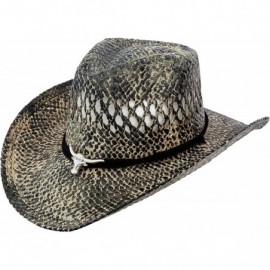 Cowboy Hats Men & Women's Woven Straw Cowboy Cowgirl Hat Western Outback w/Wide Brim - Bull 2 - CK19573DG6H $55.07