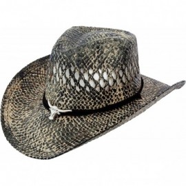 Cowboy Hats Men & Women's Woven Straw Cowboy Cowgirl Hat Western Outback w/Wide Brim - Bull 2 - CK19573DG6H $23.05