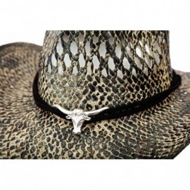 Cowboy Hats Men & Women's Woven Straw Cowboy Cowgirl Hat Western Outback w/Wide Brim - Bull 2 - CK19573DG6H $23.05