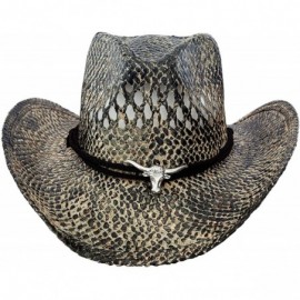 Cowboy Hats Men & Women's Woven Straw Cowboy Cowgirl Hat Western Outback w/Wide Brim - Bull 2 - CK19573DG6H $23.05