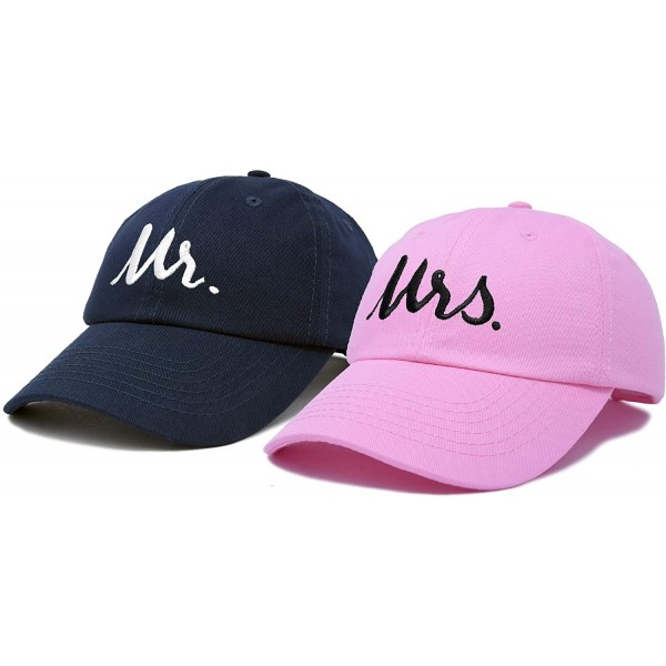 Baseball Caps Mr. and Mrs. Baseball Cap Bride Groom Matching Hats Couples Set - Navy Blue/Pink - CK18RO36ZCY $18.88