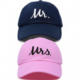 Baseball Caps Mr. and Mrs. Baseball Cap Bride Groom Matching Hats Couples Set - Navy Blue/Pink - CK18RO36ZCY $18.88