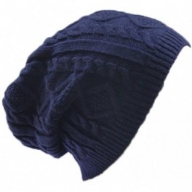 Skullies & Beanies Unisex Mens Womens Knitted Wool Winter Oversized Slouchy Warm Beanie Hat Cap - Dark Blue - CN12MYX4VW3 $28.66