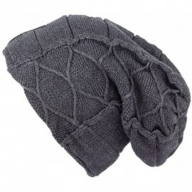 Skullies & Beanies Knit Skull Cap- Men's Winter Warm Knitting Hats Slouchy Cable Knitted Beanie-Plus Velvet - Dark Grey - CY1...