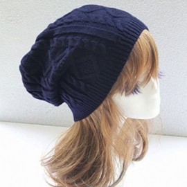 Skullies & Beanies Unisex Mens Womens Knitted Wool Winter Oversized Slouchy Warm Beanie Hat Cap - Dark Blue - CN12MYX4VW3 $14.87