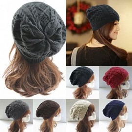 Skullies & Beanies Unisex Mens Womens Knitted Wool Winter Oversized Slouchy Warm Beanie Hat Cap - Dark Blue - CN12MYX4VW3 $14.87