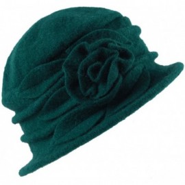 Bucket Hats Lady's Vintage Fleece Wool Blend Cloche Bucket Hat Floral Trimmed - Green - C112O6LNA1Z $22.90