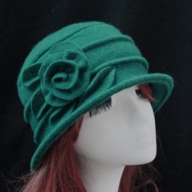 Bucket Hats Lady's Vintage Fleece Wool Blend Cloche Bucket Hat Floral Trimmed - Green - C112O6LNA1Z $12.49