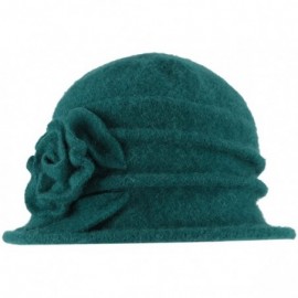 Bucket Hats Lady's Vintage Fleece Wool Blend Cloche Bucket Hat Floral Trimmed - Green - C112O6LNA1Z $12.49