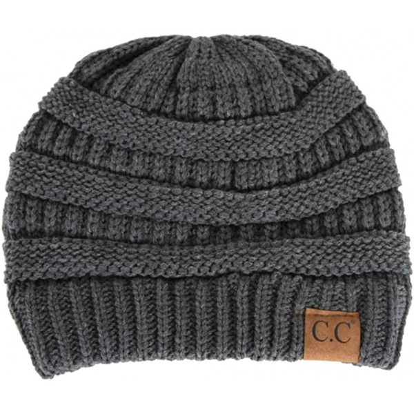 Skullies & Beanies Soft Stretch Chunky Cable Knit Slouchy Beanie Hat - Charcoal - CB12OBVXGEC $9.32