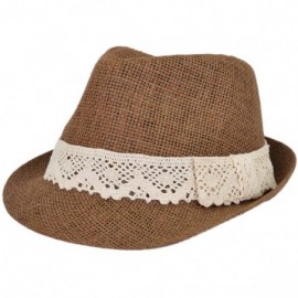 Fedoras Women's Lace Ribbon Band Fedora Straw Sun Hat Available - Brown - CL11ZQ3DPIH $19.16