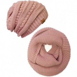 Skullies & Beanies Winter Warm Knitted Infinity Scarf and Beanie Hat - Pink Petal - CU12NZ0DH3U $12.97