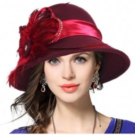 Bucket Hats Women's Wool Church Dress Cloche Hat Plumy Felt Bucket Winter Hat - Claret - CE12MA7ZW1S $19.88