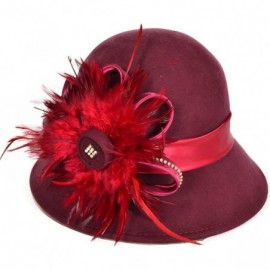 Bucket Hats Women's Wool Church Dress Cloche Hat Plumy Felt Bucket Winter Hat - Claret - CE12MA7ZW1S $19.88