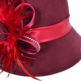 Bucket Hats Women's Wool Church Dress Cloche Hat Plumy Felt Bucket Winter Hat - Claret - CE12MA7ZW1S $55.16