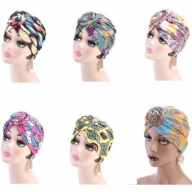 Skullies & Beanies Women Pleated Twist Turban African Printing India Chemo Cap Hairwrap Headwear - Black - CL18SAZ2YMD $10.61