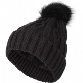 Skullies & Beanies Fleece Twist Knit Pom Beanie Winter Hat Slouchy Cap DZP0017 - Black - C218L2T0UAH $10.07