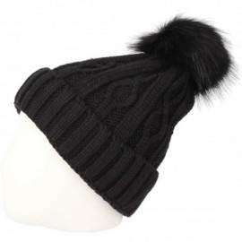 Skullies & Beanies Fleece Twist Knit Pom Beanie Winter Hat Slouchy Cap DZP0017 - Black - C218L2T0UAH $10.07
