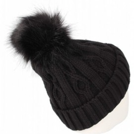 Skullies & Beanies Fleece Twist Knit Pom Beanie Winter Hat Slouchy Cap DZP0017 - Black - C218L2T0UAH $10.07