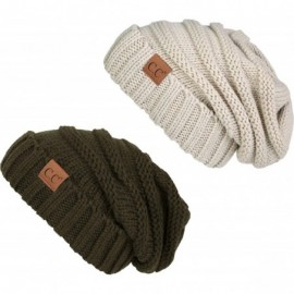 Skullies & Beanies Oversized Beanie Bundle - Olive & Beige (2 Pack) - CM18NQSZ6WX $17.97