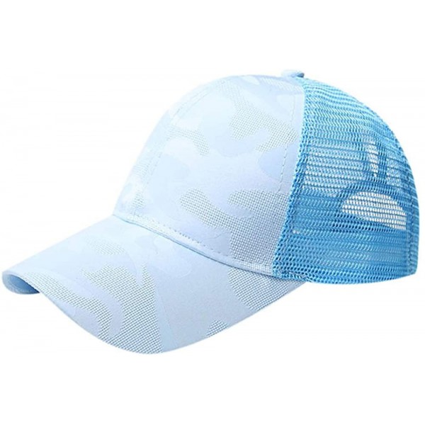 Baseball Caps Ponycap Messy High Bun Ponytail Adjustable Mesh Trucker Baseball Cap Hat for Women - Blue - C718T92TCUE $16.40