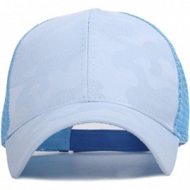 Baseball Caps Ponycap Messy High Bun Ponytail Adjustable Mesh Trucker Baseball Cap Hat for Women - Blue - C718T92TCUE $16.40