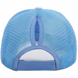 Baseball Caps Ponycap Messy High Bun Ponytail Adjustable Mesh Trucker Baseball Cap Hat for Women - Blue - C718T92TCUE $16.40