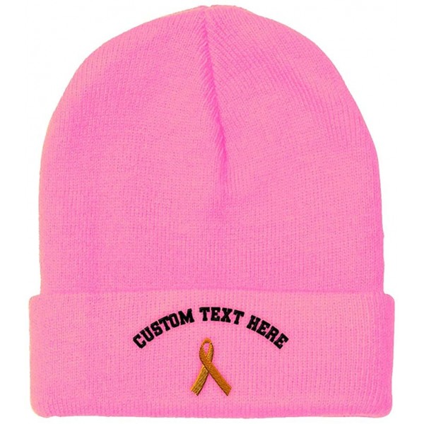 Skullies & Beanies Custom Beanie for Men & Women Multiple Sclerosis Awareness Ribbon Embroidery - Soft Pink - CE18ZS46NGE $13.60