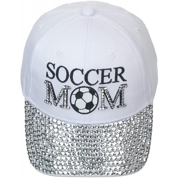 Baseball Caps Women's 100% Cotton Sports Mom Bling Baseball Cap with Crystal Brim - White - Soccer Mom - CS18SKQ4HKS $11.50