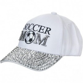 Baseball Caps Women's 100% Cotton Sports Mom Bling Baseball Cap with Crystal Brim - White - Soccer Mom - CS18SKQ4HKS $11.50