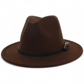 Fedoras Womens Wide Brim Felt Fedora Hat Ladies Panama Hat with Belt Buckle - Coffee - CD18IWADTZG $26.29