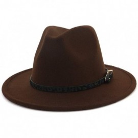 Fedoras Womens Wide Brim Felt Fedora Hat Ladies Panama Hat with Belt Buckle - Coffee - CD18IWADTZG $10.52