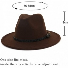 Fedoras Womens Wide Brim Felt Fedora Hat Ladies Panama Hat with Belt Buckle - Coffee - CD18IWADTZG $10.52