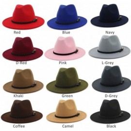 Fedoras Womens Wide Brim Felt Fedora Hat Ladies Panama Hat with Belt Buckle - Coffee - CD18IWADTZG $10.52