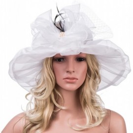 Sun Hats Womens Kentucky Derby Wide Brim Sun Dress Church Wedding Hat A342 - White - CB12EZ1FUID $14.08